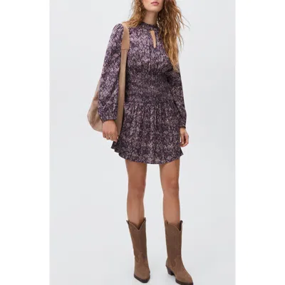 Mango Teen Flowy Long Sleeve Minidress In Purple