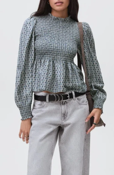 Mango Teen Smocked Floral Peplum Top In Gray