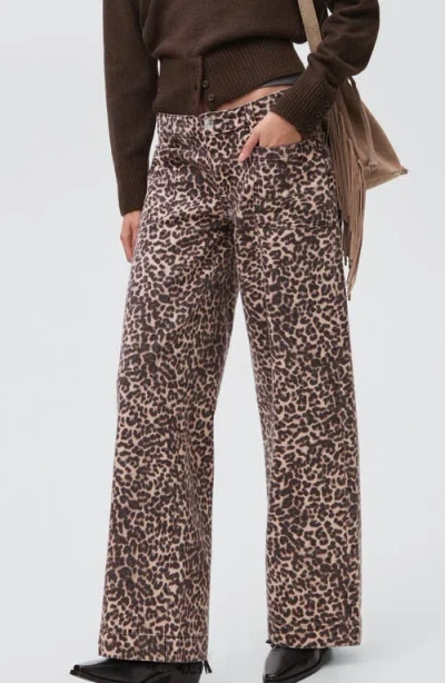 Mango Teen Leopard Print Patch Pocket Wide Leg Jeans In Neutral