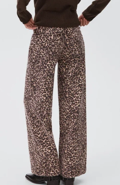 Mango Teen Leopard Print Patch Pocket Wide Leg Jeans In Neutral