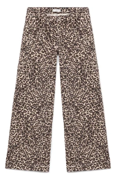 Mango Teen Leopard Print Patch Pocket Wide Leg Jeans In Neutral