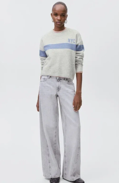 Mango Teen Nyc Intarsia Stripe Sweater In Gray