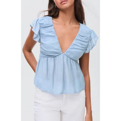 Mango Teen Ruched Ruffle Top In Blue