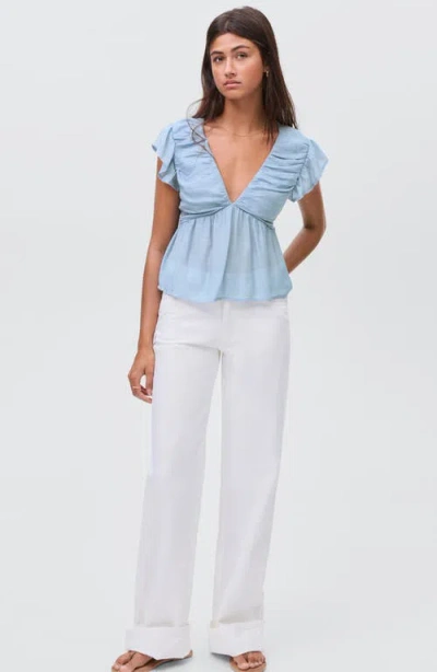 Mango Teen Ruched Ruffle Top In Blue