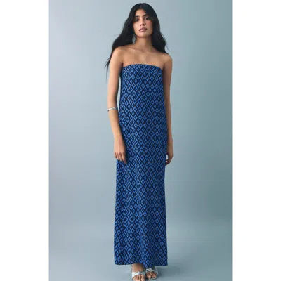 Mango Teen Print Strapless Maxi Dress In Blue