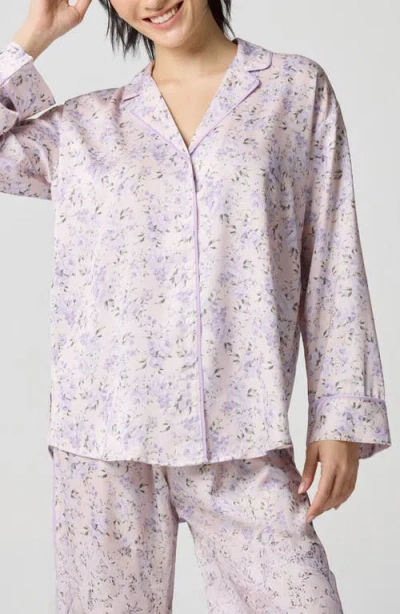 Florence By Mills Dream Satin Pajama Shirt In Purple