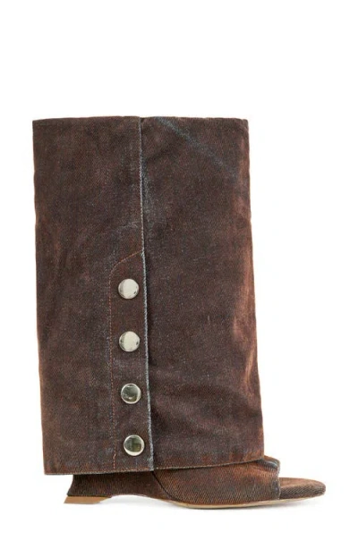 Azalea Wang Metallic Open Toe Boot In Brown