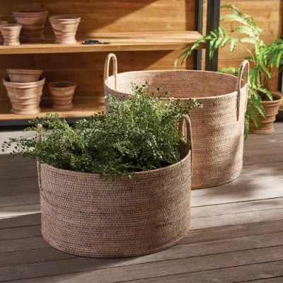 Napa Home & Garden Burma Rattan Hampers With Handles, Set Of 2 In Neutral