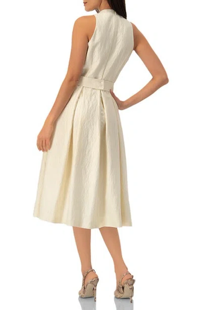 Ivonne Textured Midi Dress With Belted Waist In Neutral