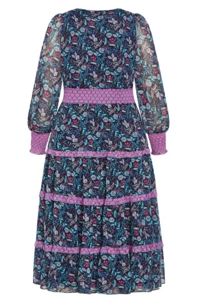 City Chic Ailani Floral Tiered Midi Dress In Blue