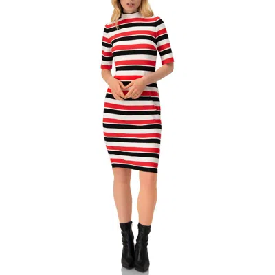 Ivonne Striped Fitted Midi Dress In Multi