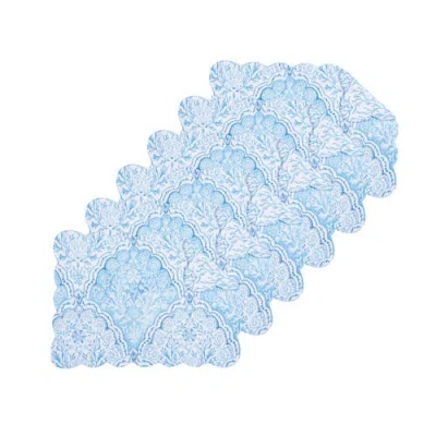 C & F Home C&f Home Chinoiserie Coast Reversible Machine Washable Scallop Quilt Placemats Set Of 6 In Blue