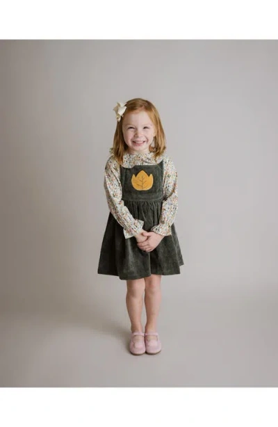 Cuclie Corduroy Pinafore Dress In Green