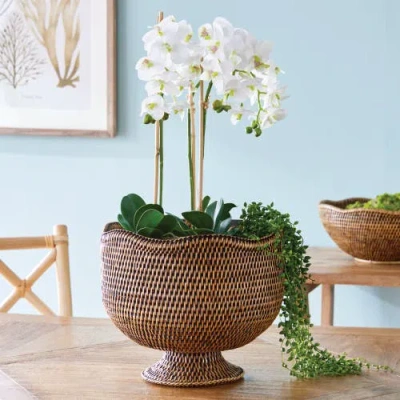 Napa Home & Garden Burma Rattan Footed Cachepot Planter In Brown