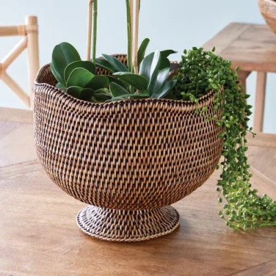 Napa Home & Garden Burma Rattan Footed Cachepot Planter In Brown