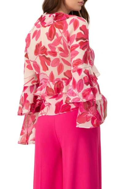 Ivonne Straight Long Sleeve Blouse With Ruffles In Pink