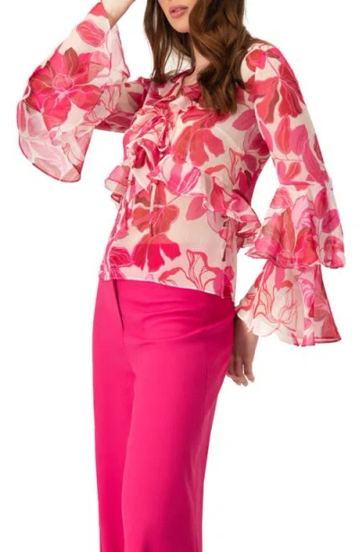 Ivonne Straight Long Sleeve Blouse With Ruffles In Pink