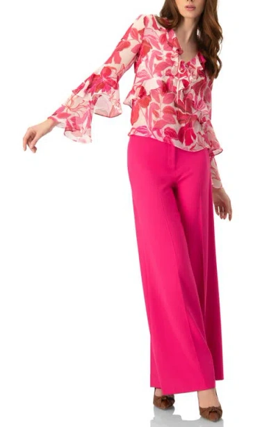 Ivonne Straight Long Sleeve Blouse With Ruffles In Pink