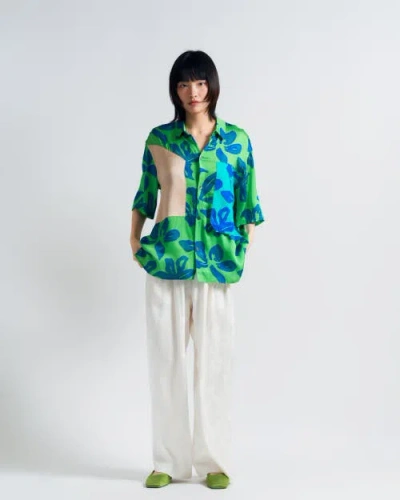 Lost Pattern Nyc "beach Blossom" Wide-leg Pants In White