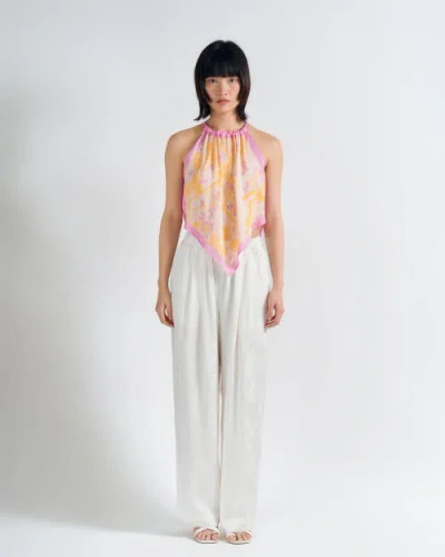 Lost Pattern Nyc "beach Blossom" Wide-leg Pants In White