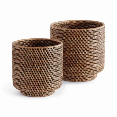 Napa Home & Garden Burma Rattan Cachepots Large, Set Of 2 In Brown
