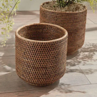 Napa Home & Garden Burma Rattan Cachepots Large, Set Of 2 In Brown
