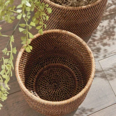 Napa Home & Garden Burma Rattan Cachepots Large, Set Of 2 In Brown
