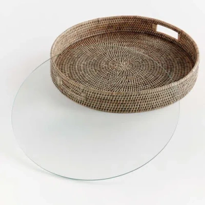 Napa Home & Garden Burma Rattan Round Serving Tray Large In Gray