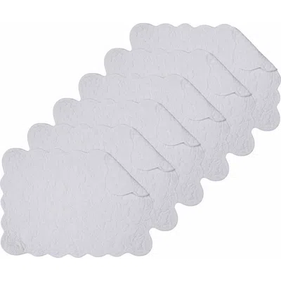 C & F Home C&f Home Christiana White Reversible Machine Washable Scallop Quilt Placemats Set Of 6 In White
