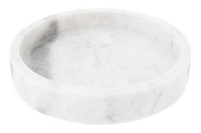 Storied Home Minimalist Round Carved Marble Tray Or Charcuterie Board, White In White