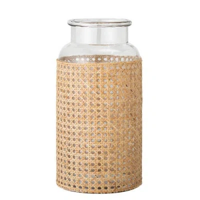 Storied Home Round Glass Tall Vase With Decorative Cane Sleeve, Clear And Natural In Brown