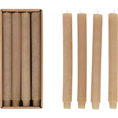 Storied Home Unscented Pleated Taper Candles, Powder Finish, Linen, Boxed Set Of 12 In Brown