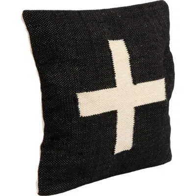 Storied Home Wool Blend Pillow With Swiss Cross, Black And Cream In Black