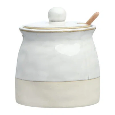 Storied Home White Stoneware Sugar Pot With Lid In White