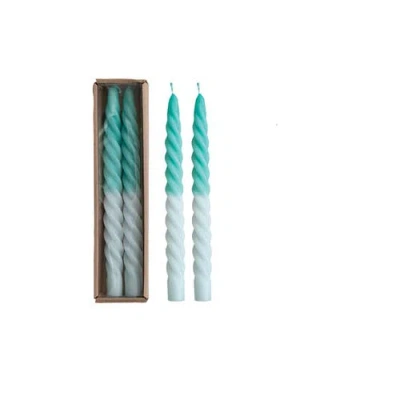 Storied Home 2-piece Unscented Twisted Taper Candles, Aqua Ombre And Mint Color In Green