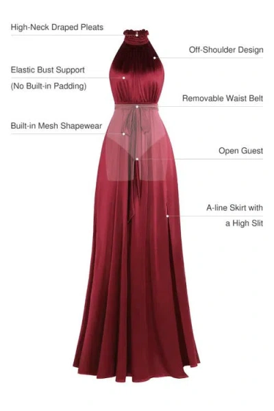 Popilush Draped High Neck Sculpting Floral-print Maxi Dress In Red