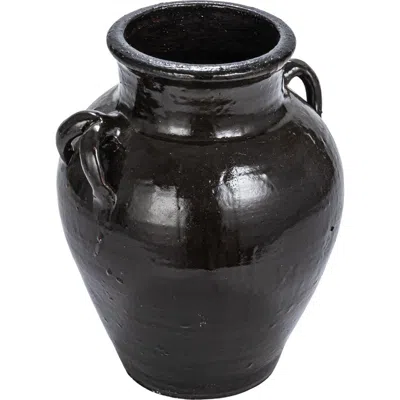 Storied Home Found Decorative Clay Jar, Distressed Espresso Color In Black