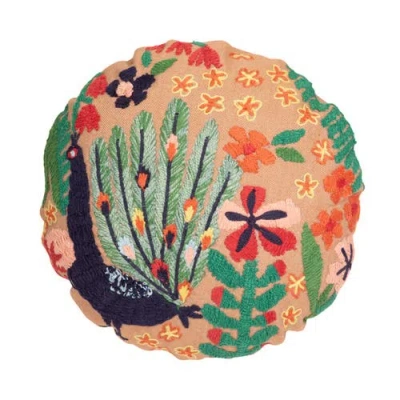 Storied Home Indoor/outdoor Fabric Pillow With Embroidered Peacock And Flowers, Multicolor In Multi