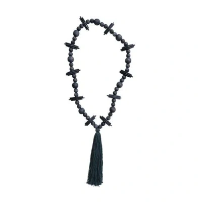 Storied Home Oak Wood Bead Garland With Cotton Tassel, Black In Black