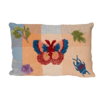Storied Home Indoor/outdoor Woven Fabric Pillow With Tufting, Embroidery, And Insects, Multicolor In Multi