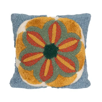 Storied Home Indoor/outdoor Fabric Tufted Pillow With Flower, Multicolor In Multi