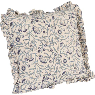 Storied Home Square Floral Cotton Blend Pillow, Blue In Blue