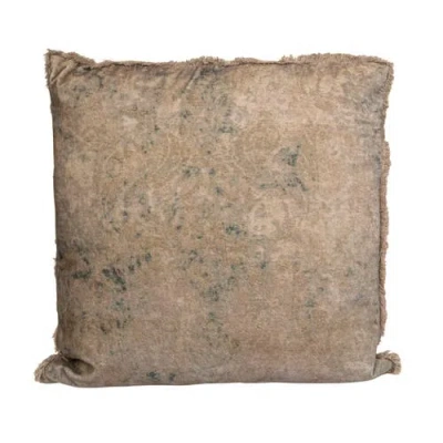 Storied Home Cotton Velvet Printed Pillow With Design And Fringe, Multicolor In Brown