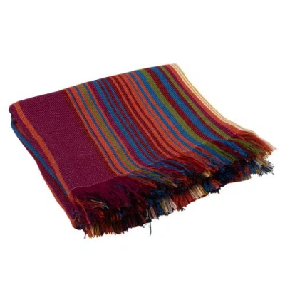Storied Home Indoor/outdoor Woven Fabric Throw With Stripes And Fringe, Multicolor In Multi