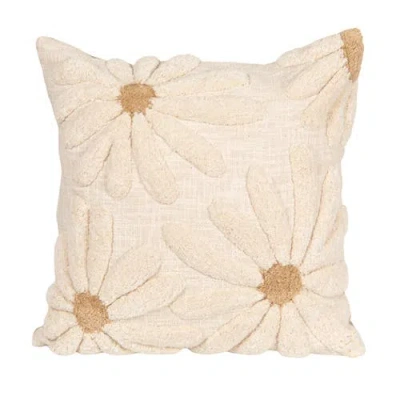 Storied Home Cotton Slub Pillow With Tufted Flowers, Natural And Tan Color In Neutral