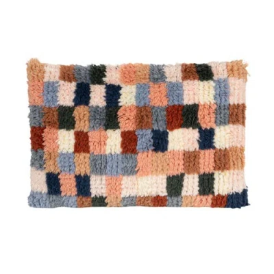 Storied Home New Zealand Wool Tufted Checkered Lumbar Pillow With Cotton Back, Multicolor In Multi