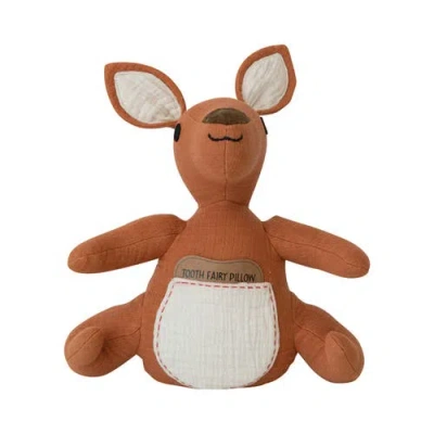 Storied Home Cotton Double Cloth Kangaroo Tooth Fairy Pillow With Hand-embroidery, Brown And Natural In Brown