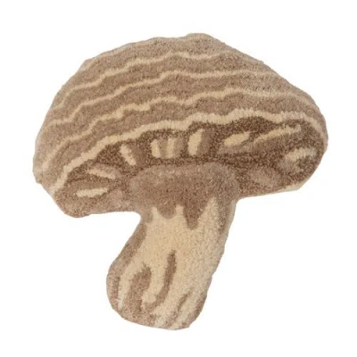 Storied Home Wool Tufted Mushroom Shaped Pillow, With Cotton Back, Cream Color, Beige And Brown In Brown