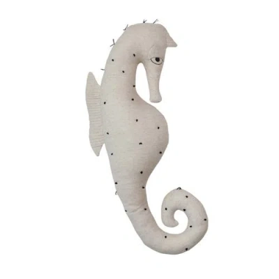 Storied Home Cotton And Linen Seahorse Shaped Pillow, White In White