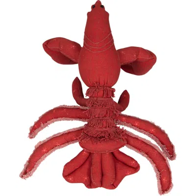 Storied Home Cotton Printed Lobster Shaped Pillow With Embroidery And Fringe, Red In Red